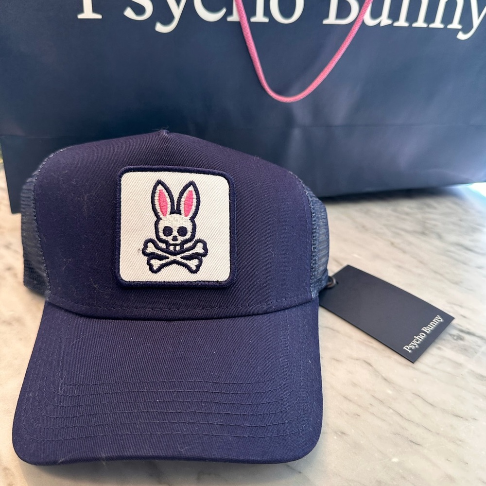 Psycho Bunny BOLD DAD Navy Trucker Hat NWT